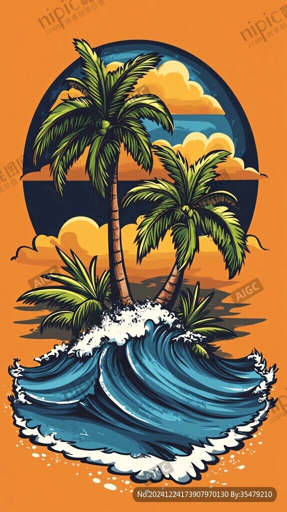海洋海浪花插畫