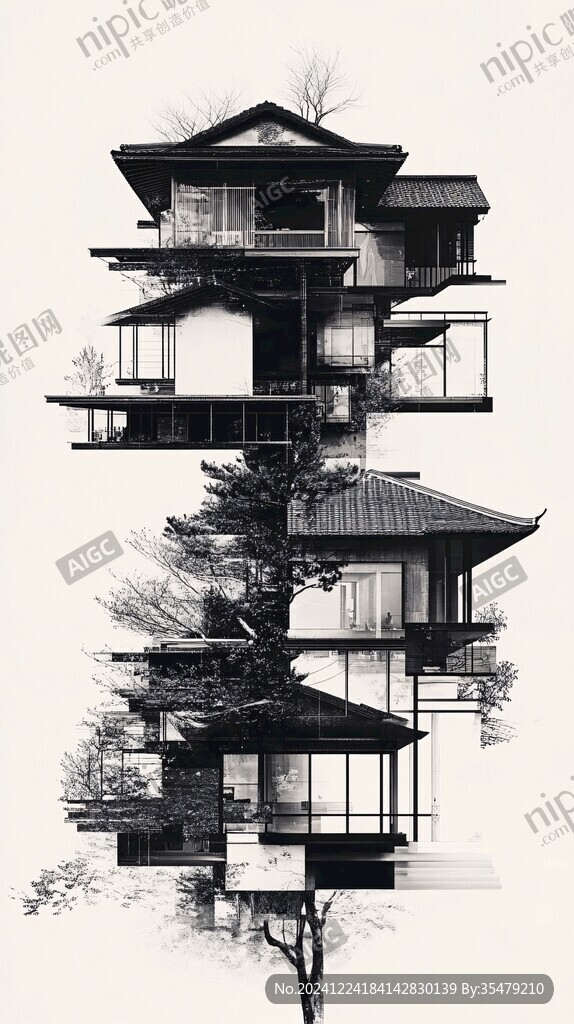 水墨微派建筑