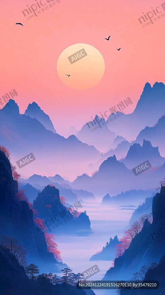 紅日水墨山水