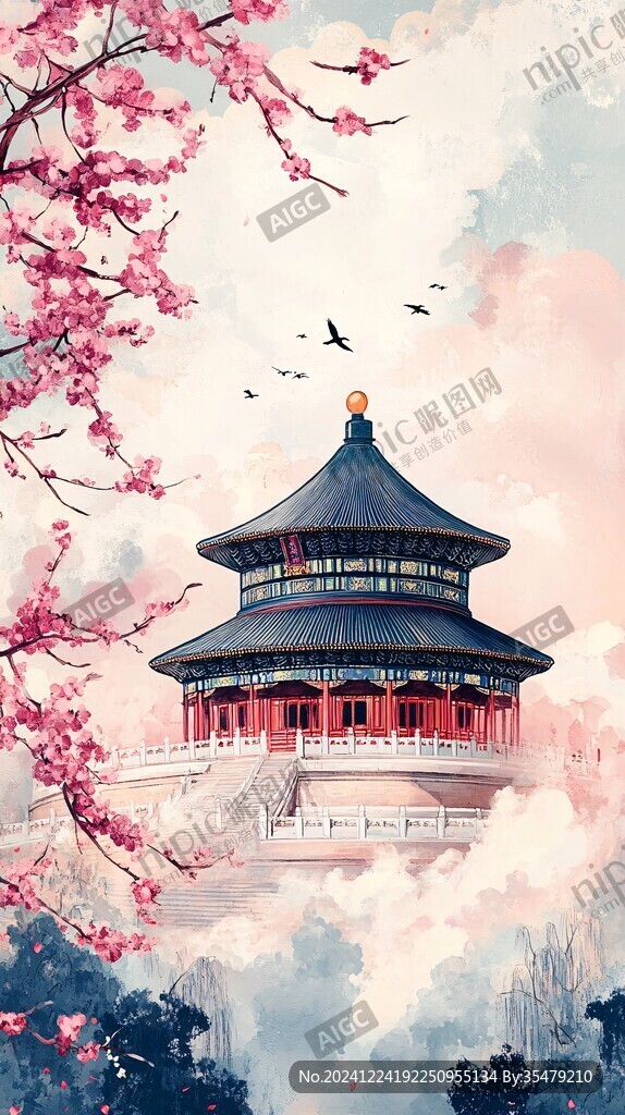 古風插畫皇宮樓閣插畫