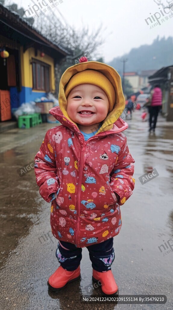 雨中愛笑的小女孩