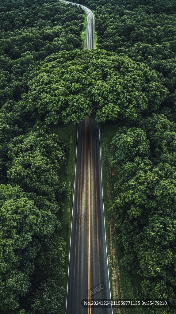 航拍林間的路
