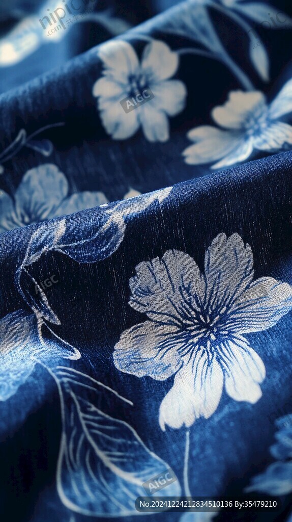藍(lán)色地暗花綢