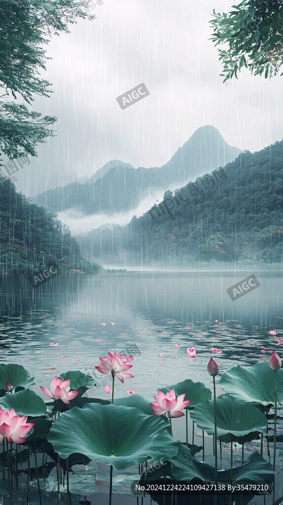 雨后朦朧山水禪意畫
