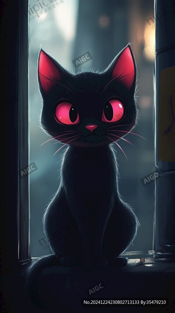 夜晚貓咪插畫