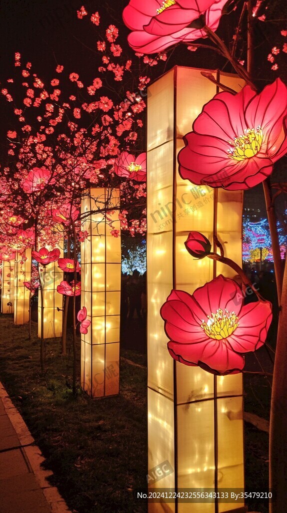 仿桃花樹花燈