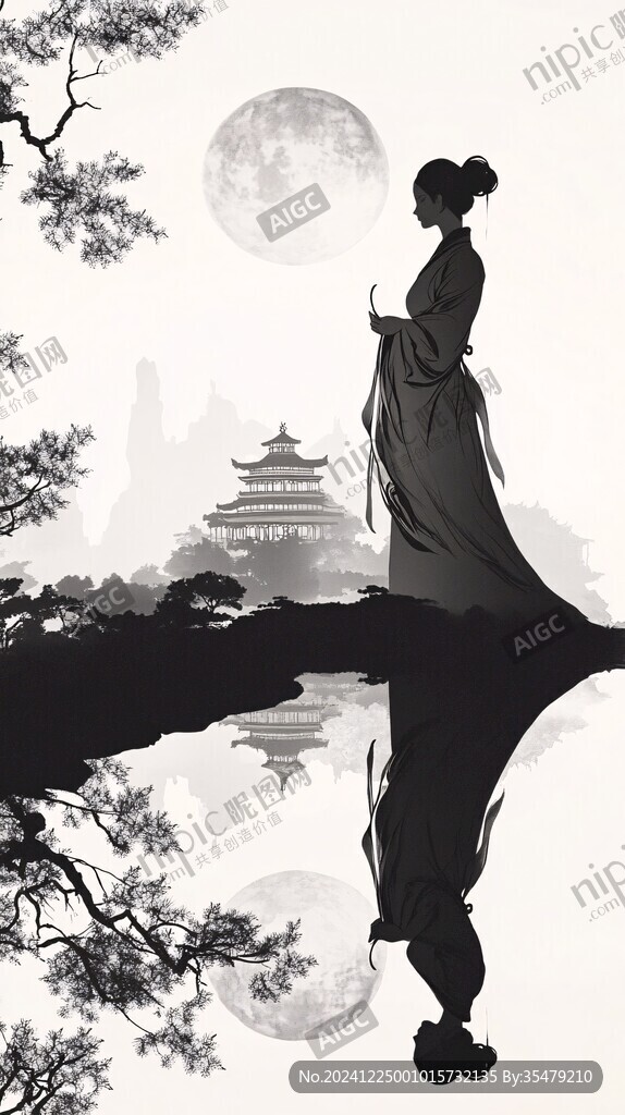中秋樓閣仙女圖