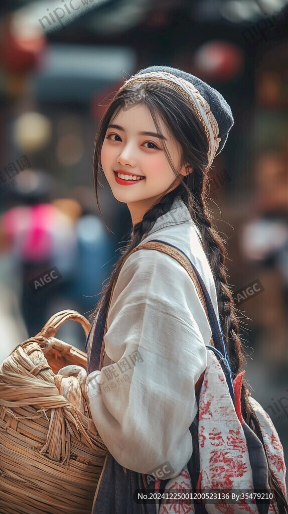 背簍少女