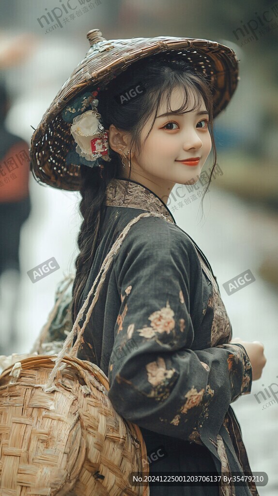 挎竹籃女孩
