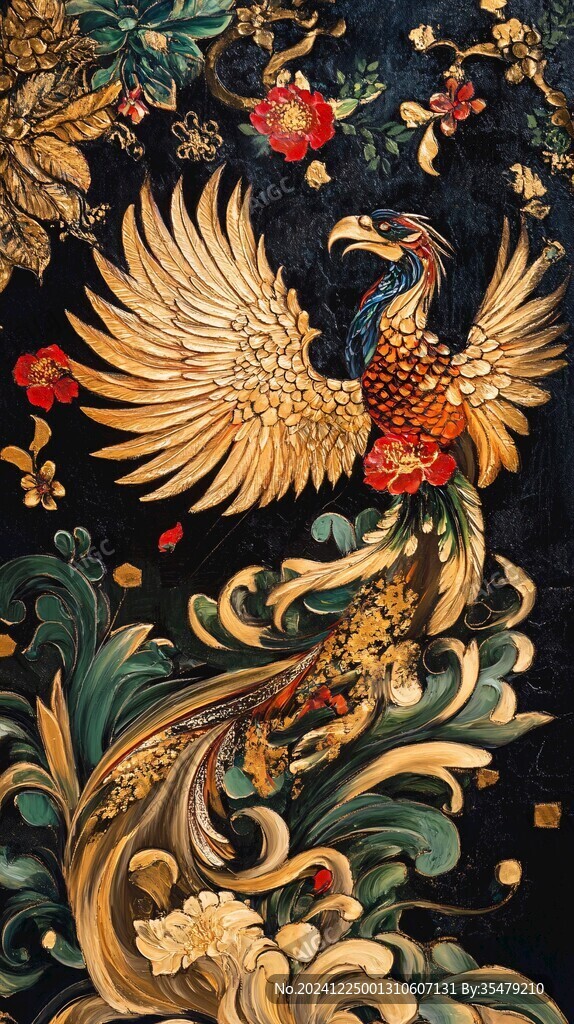 鳳凰金絲繡圖