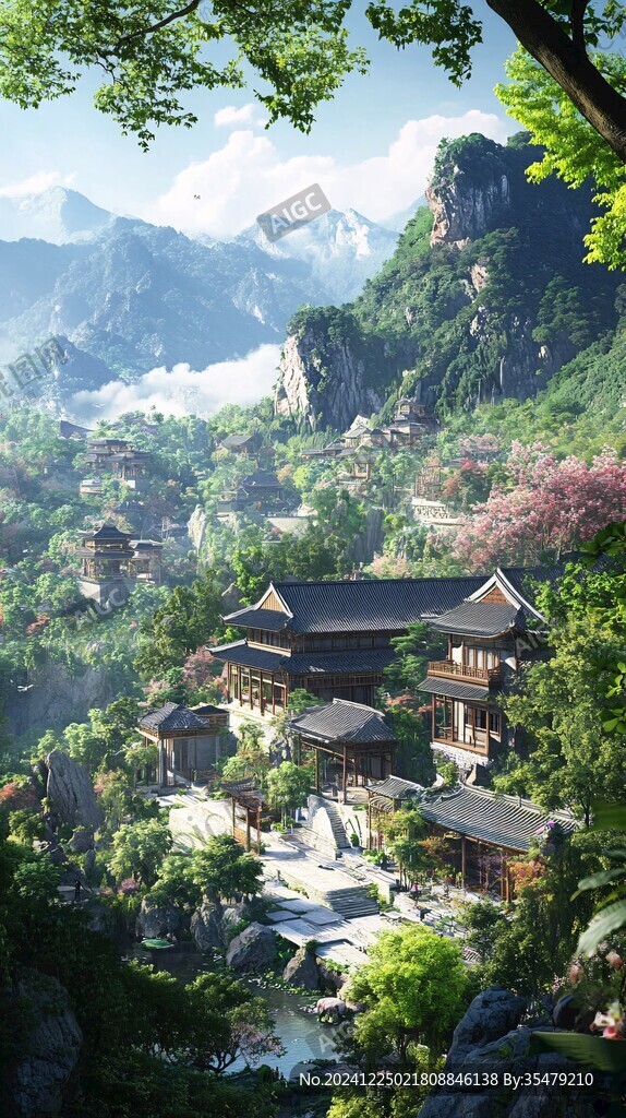 中式園林山莊園林酒店