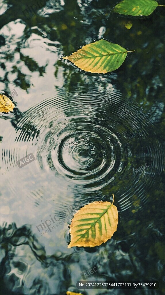 水面黃色落葉