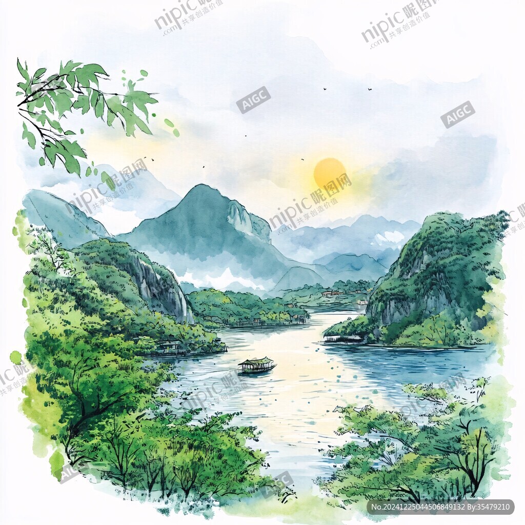 廣西旅游廣西水彩手繪