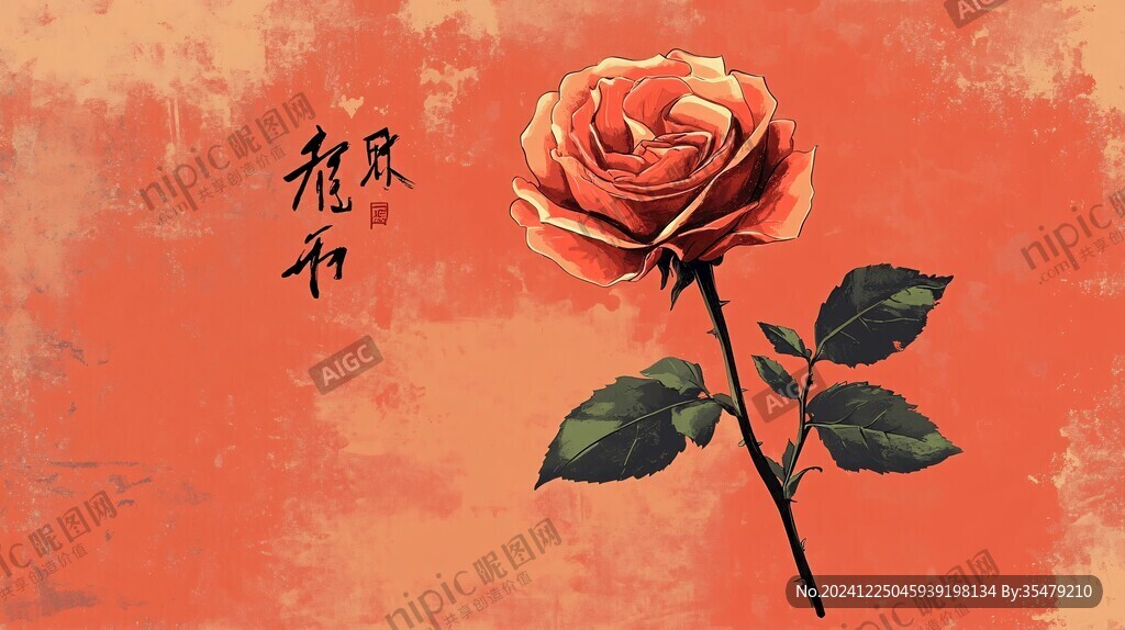 手繪紅月季