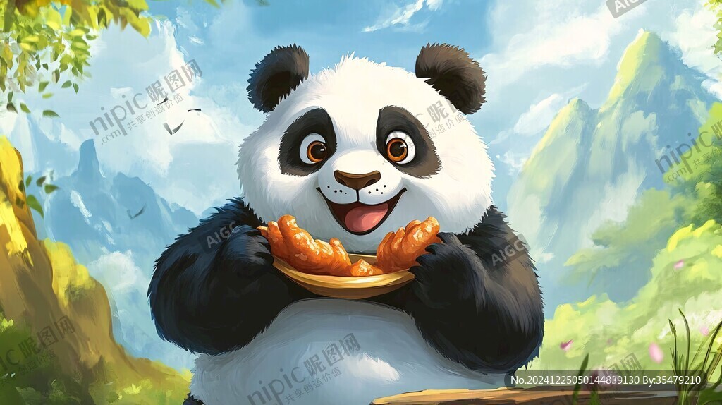 大熊貓美食插畫