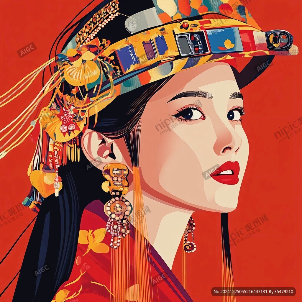 彝族美女插畫