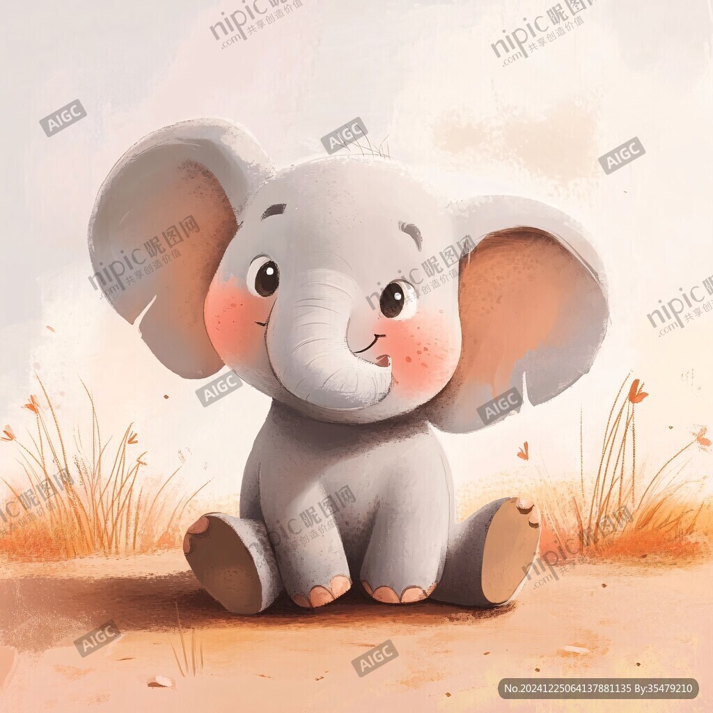 非洲野生動物小象插畫