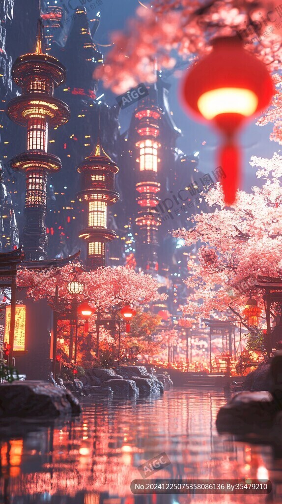 唯美櫻花夜景