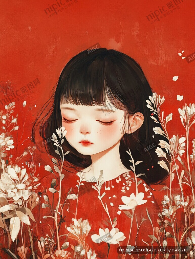 穿紅衣的女孩插畫