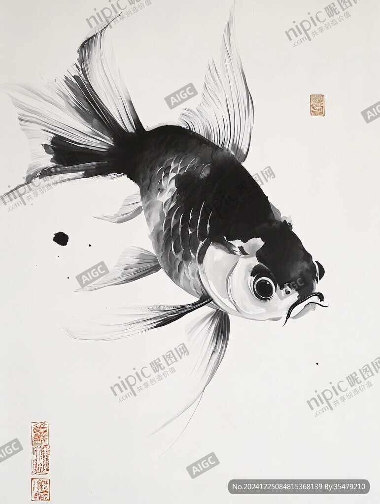 水墨福祿魚