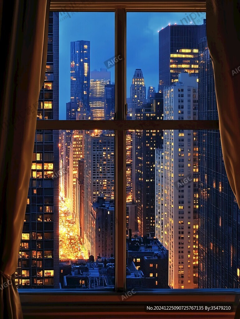 透過窗戶看城市夜景