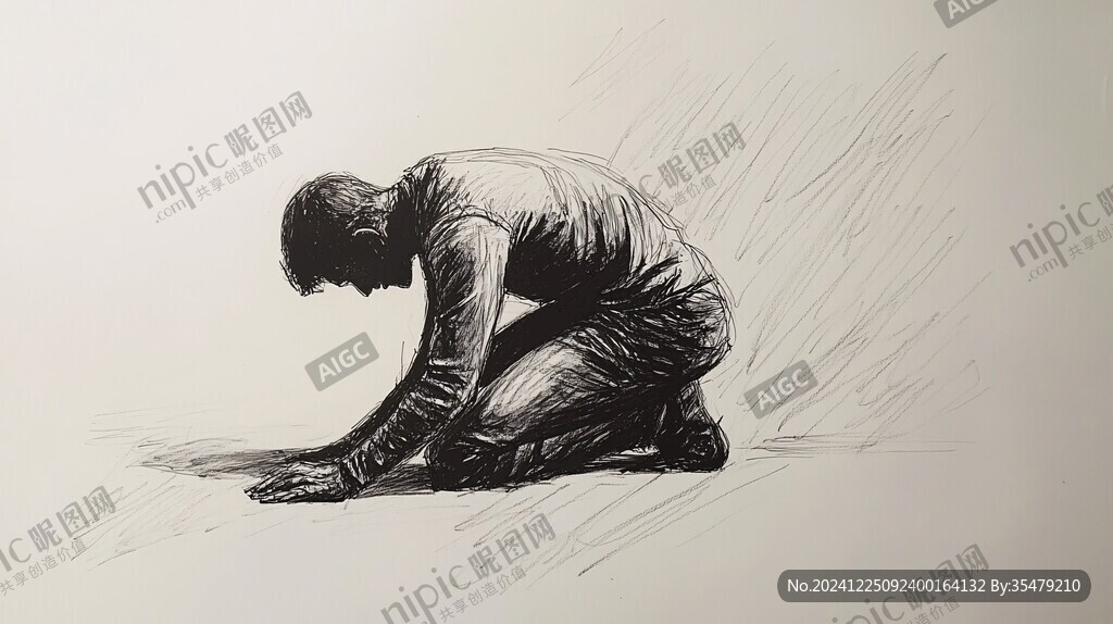 素描蹲著的人