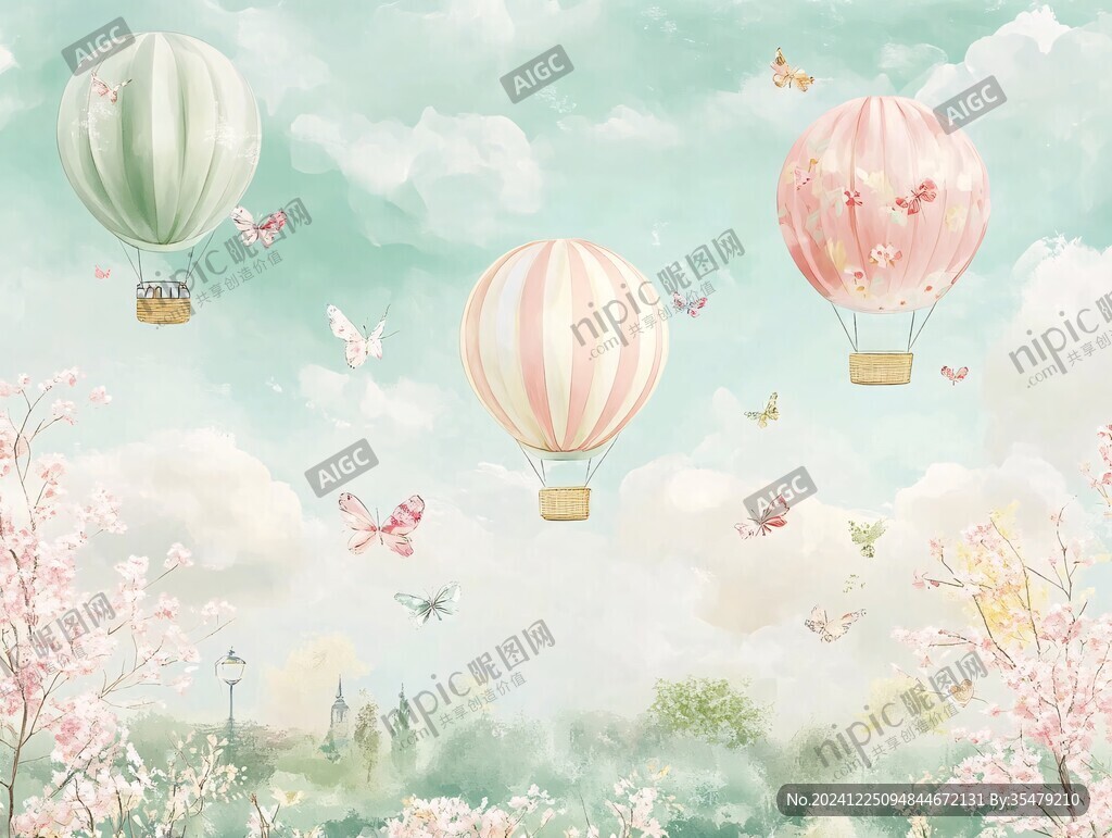 熱氣球插畫場景