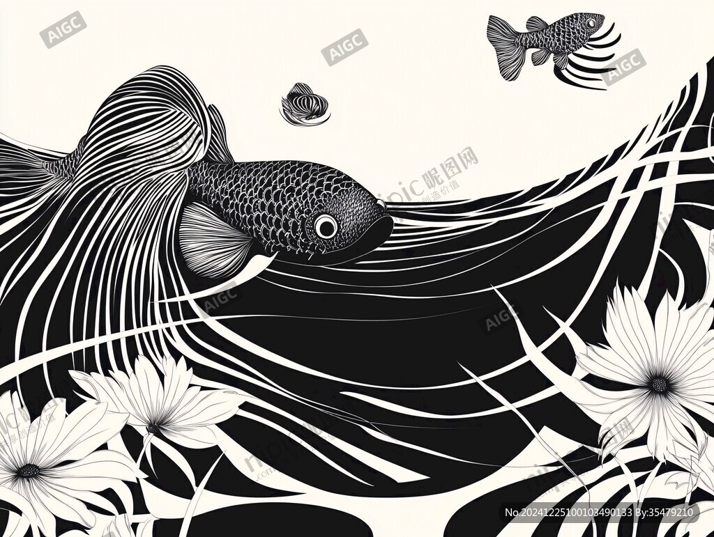 線描花魚裝飾畫