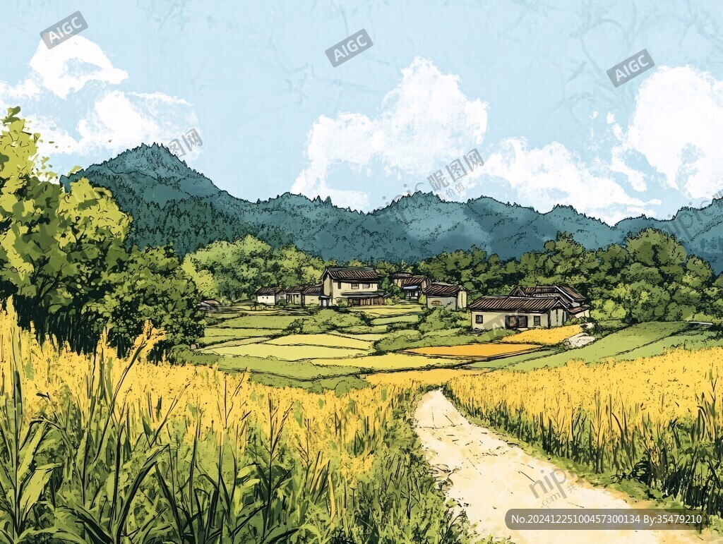 農村風景插畫