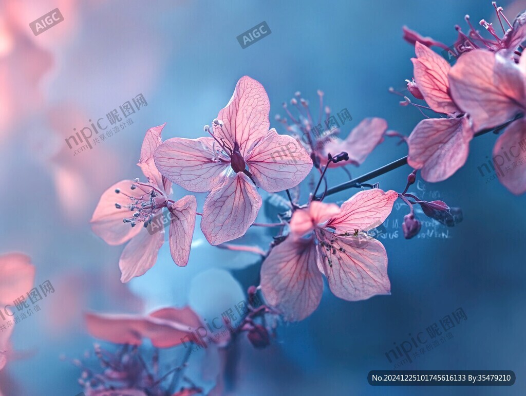 桃花藍色背景
