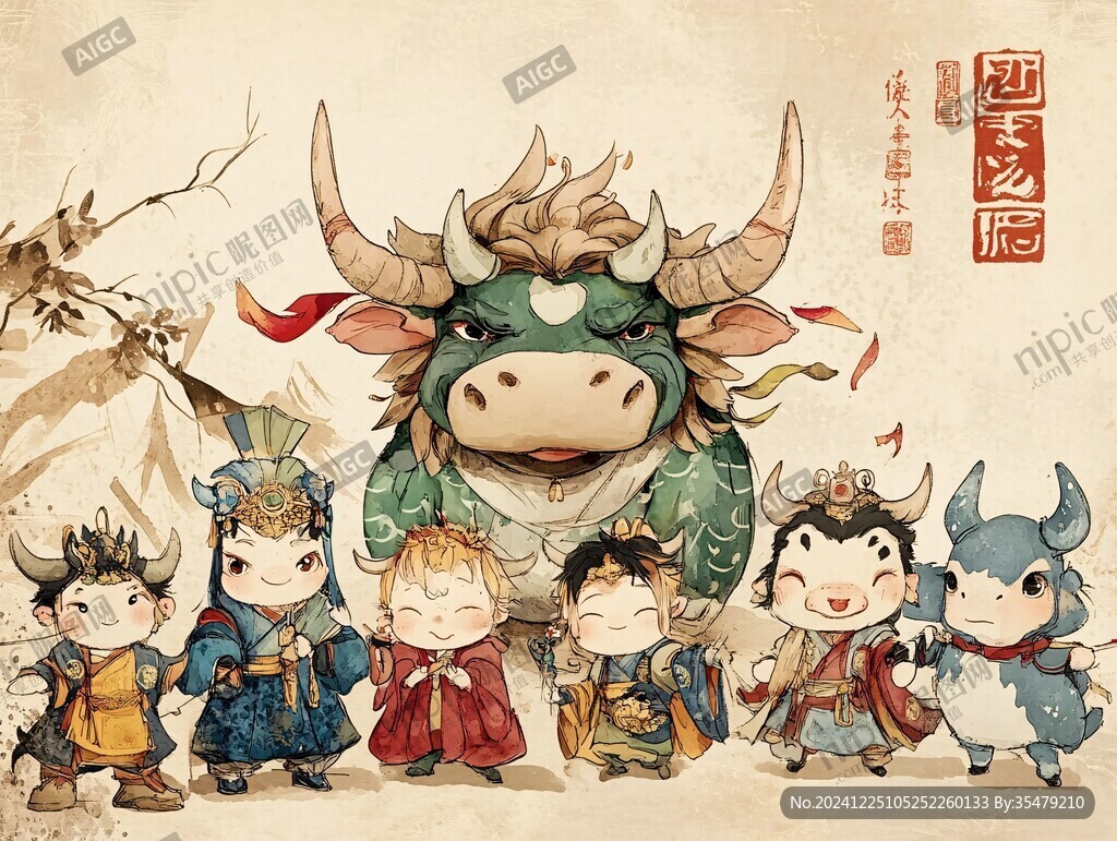 卡通牛文創插圖