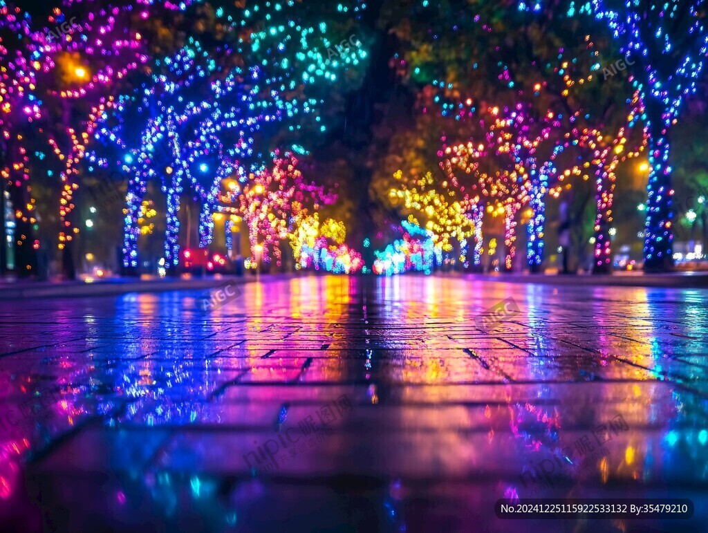 霓虹燈裝飾的馬路