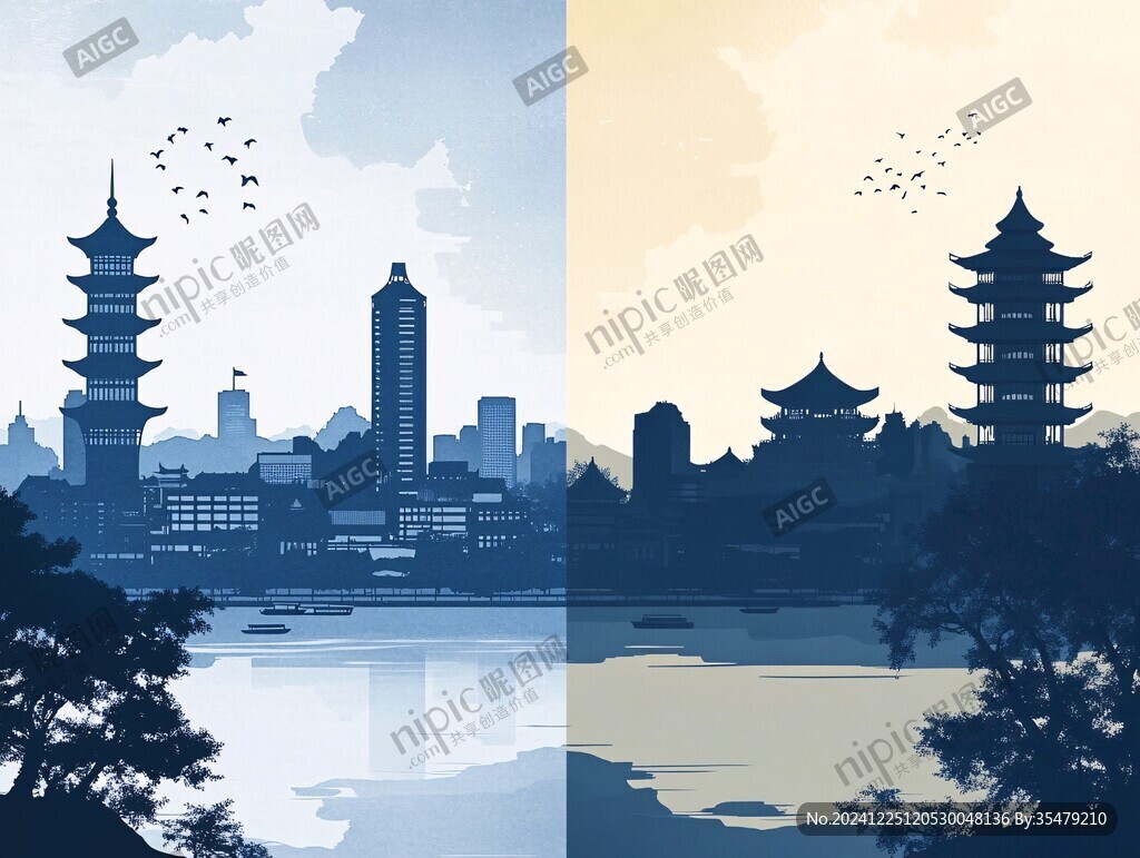 毫州建筑插畫背景