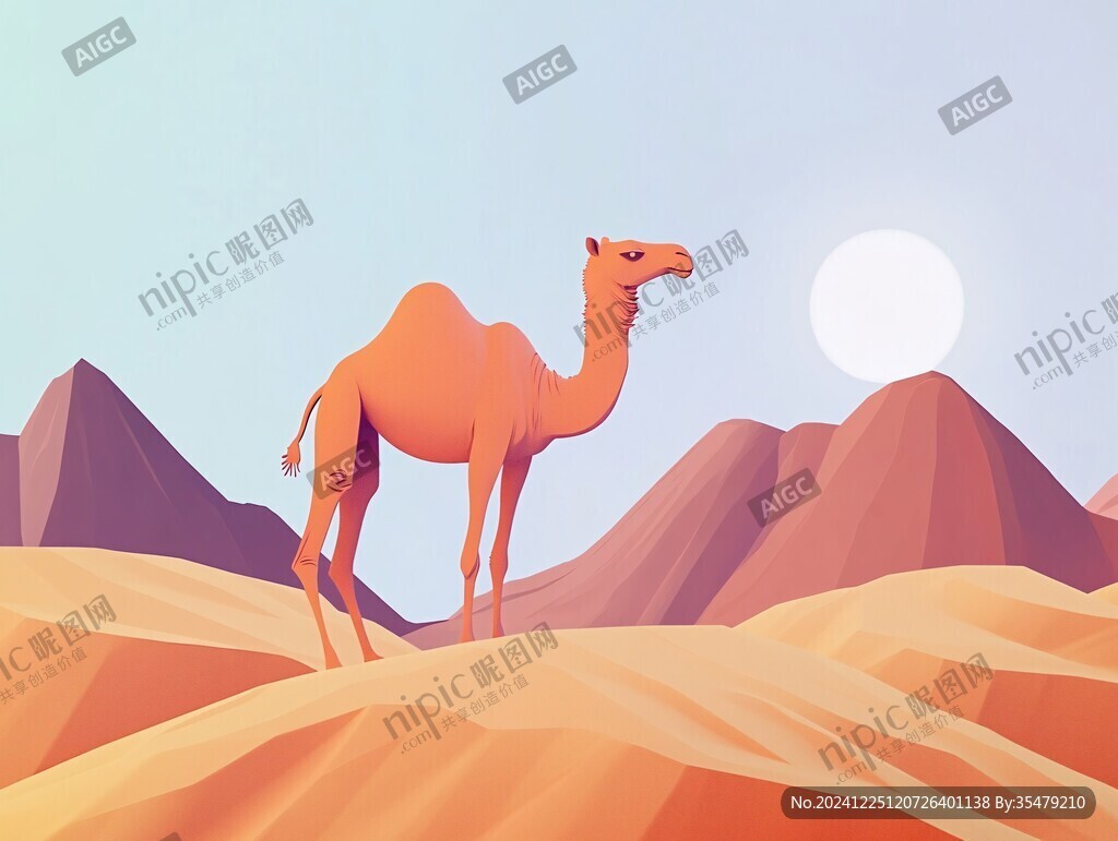 駱駝胡楊林插畫