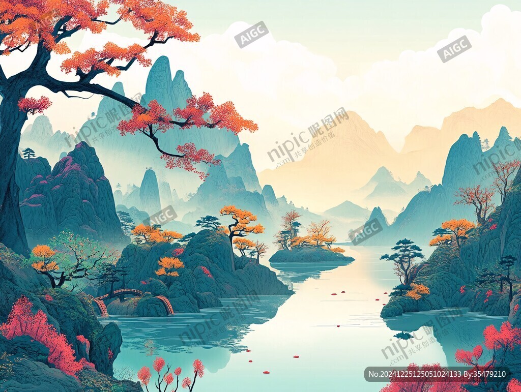 插畫山水風(fēng)景
