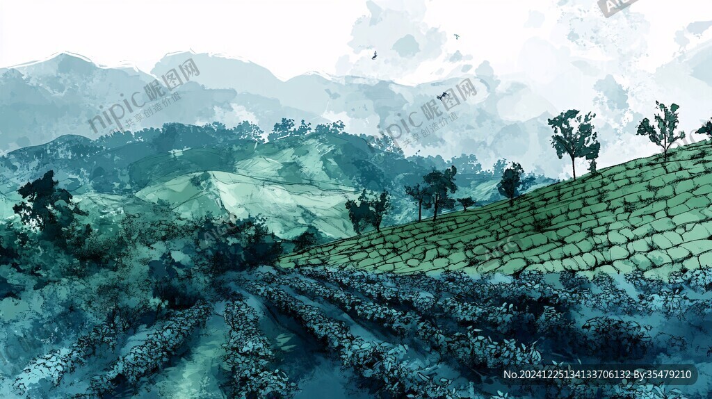 茶園風(fēng)光插畫