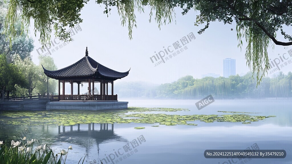 城市湖泊九曲亭