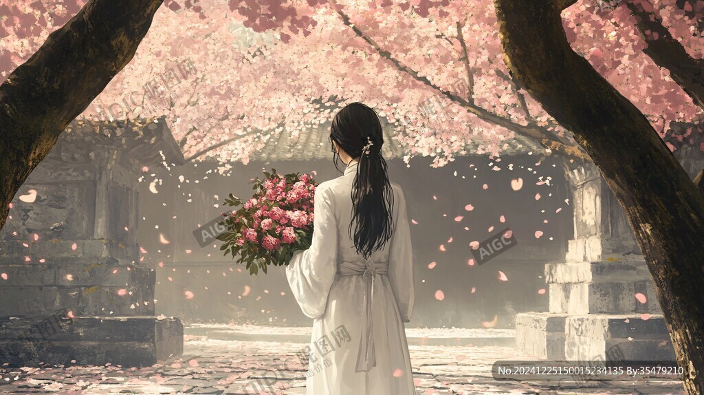 櫻花樹下的少女
