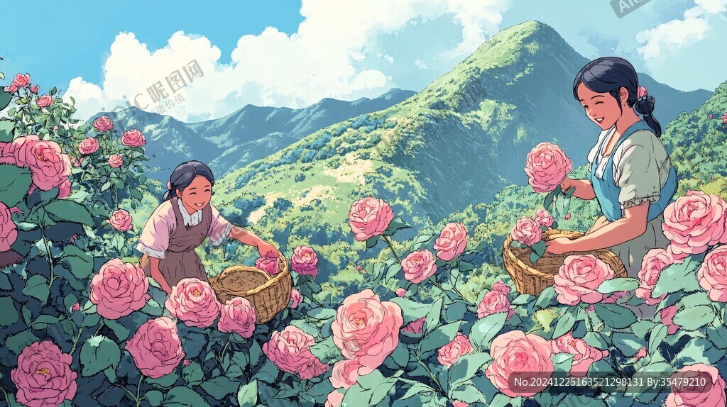 采摘農(nóng)家少女插畫