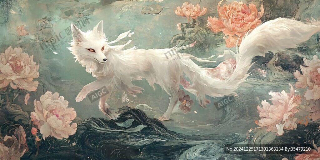 九尾白狐插畫