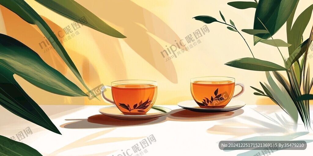 喝茶插畫