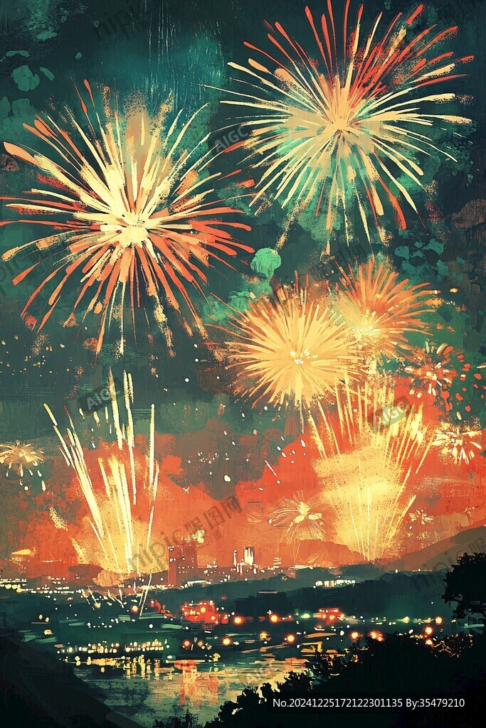 賞煙花插畫