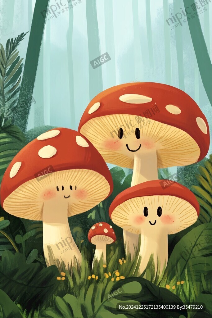 采蘑菇插畫