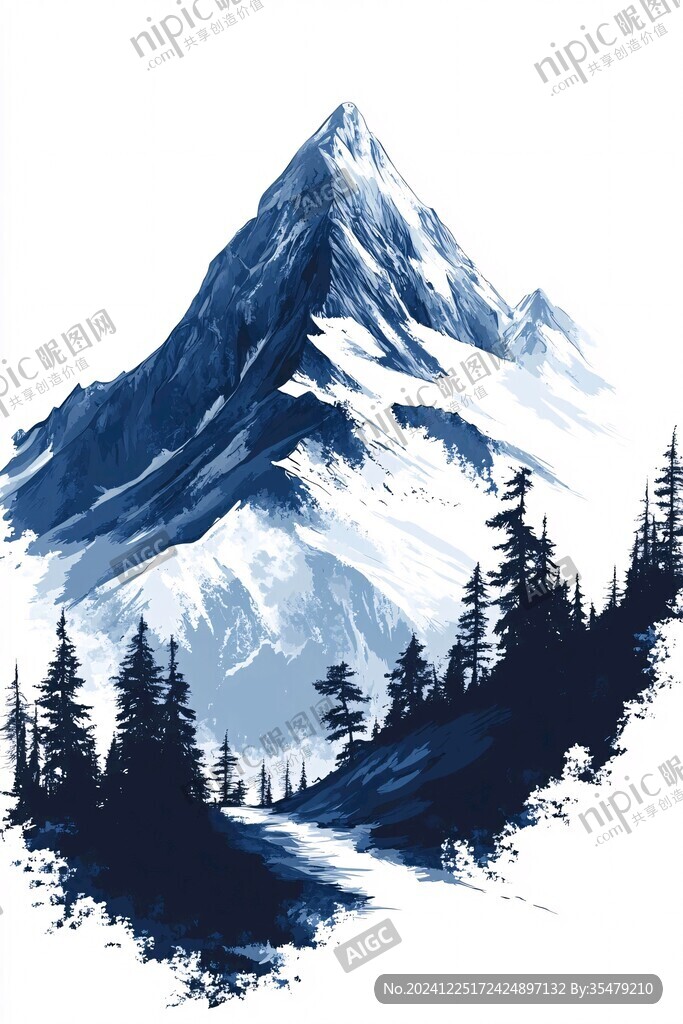 手繪雪山雪地
