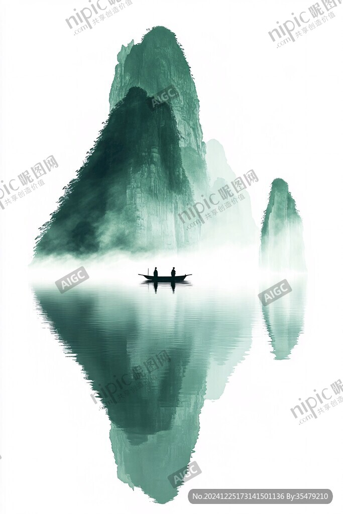 水墨山水倒影禪境