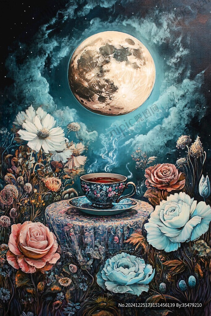 花好月圓創意插畫