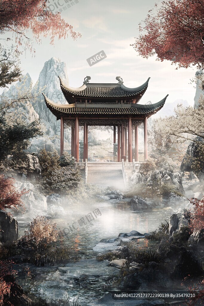 新中式樓閣皇宮山水