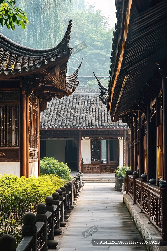 中式傳統(tǒng)建筑長廊游廊