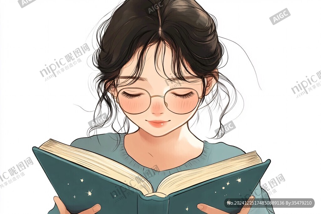 讀書女孩插畫