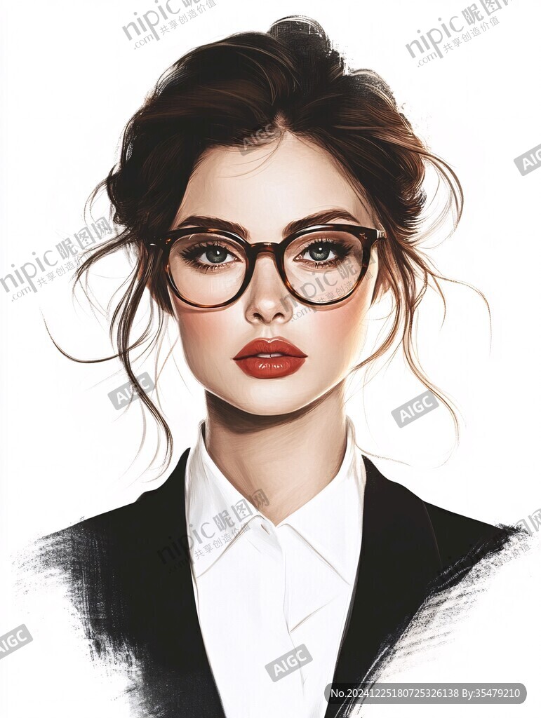 插畫人物戴眼鏡女孩